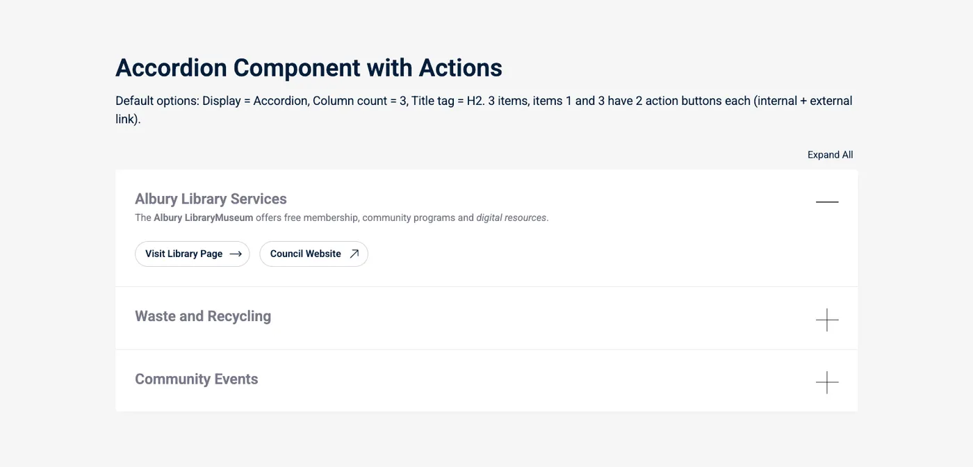 Accordions — Actions (Frontend)