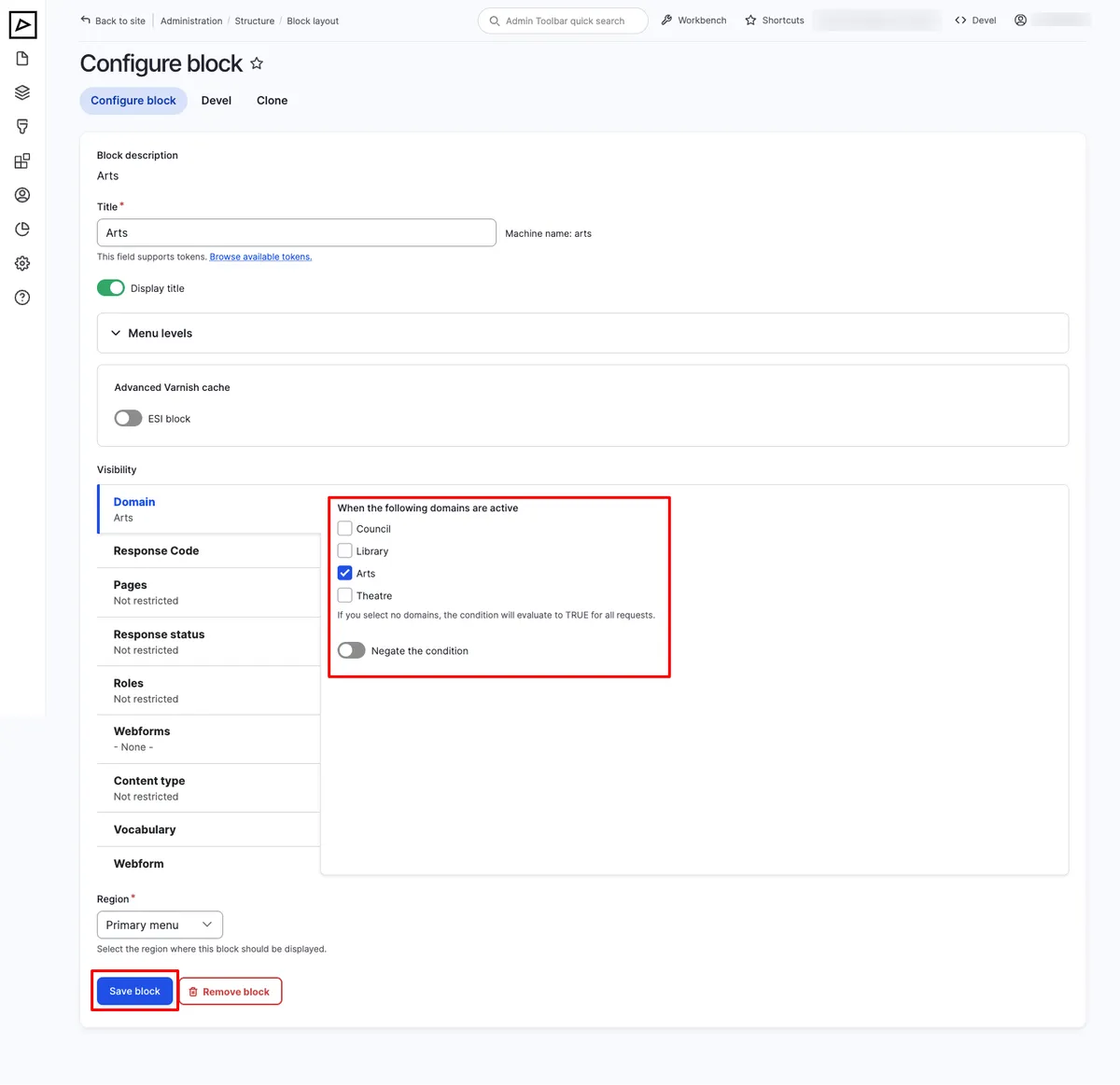 Block Layout — Primary Menu