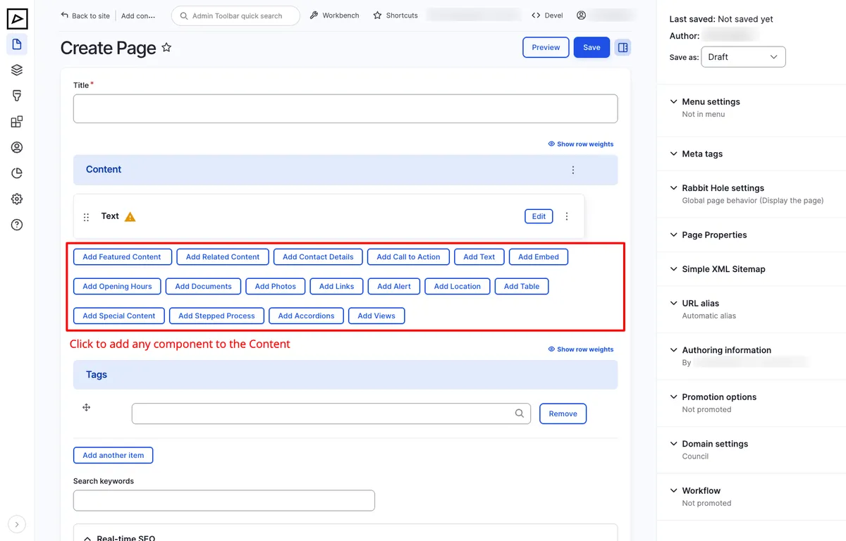 Content — Add Component