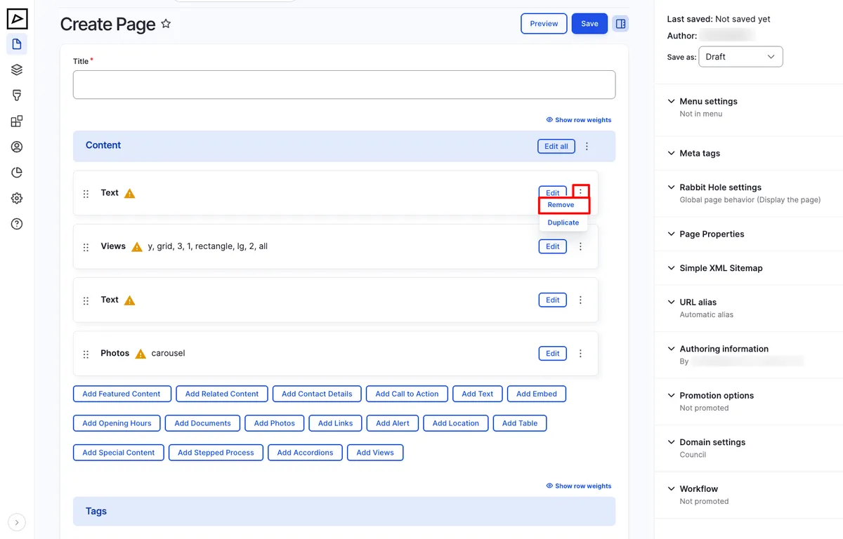 Content — Remove Component