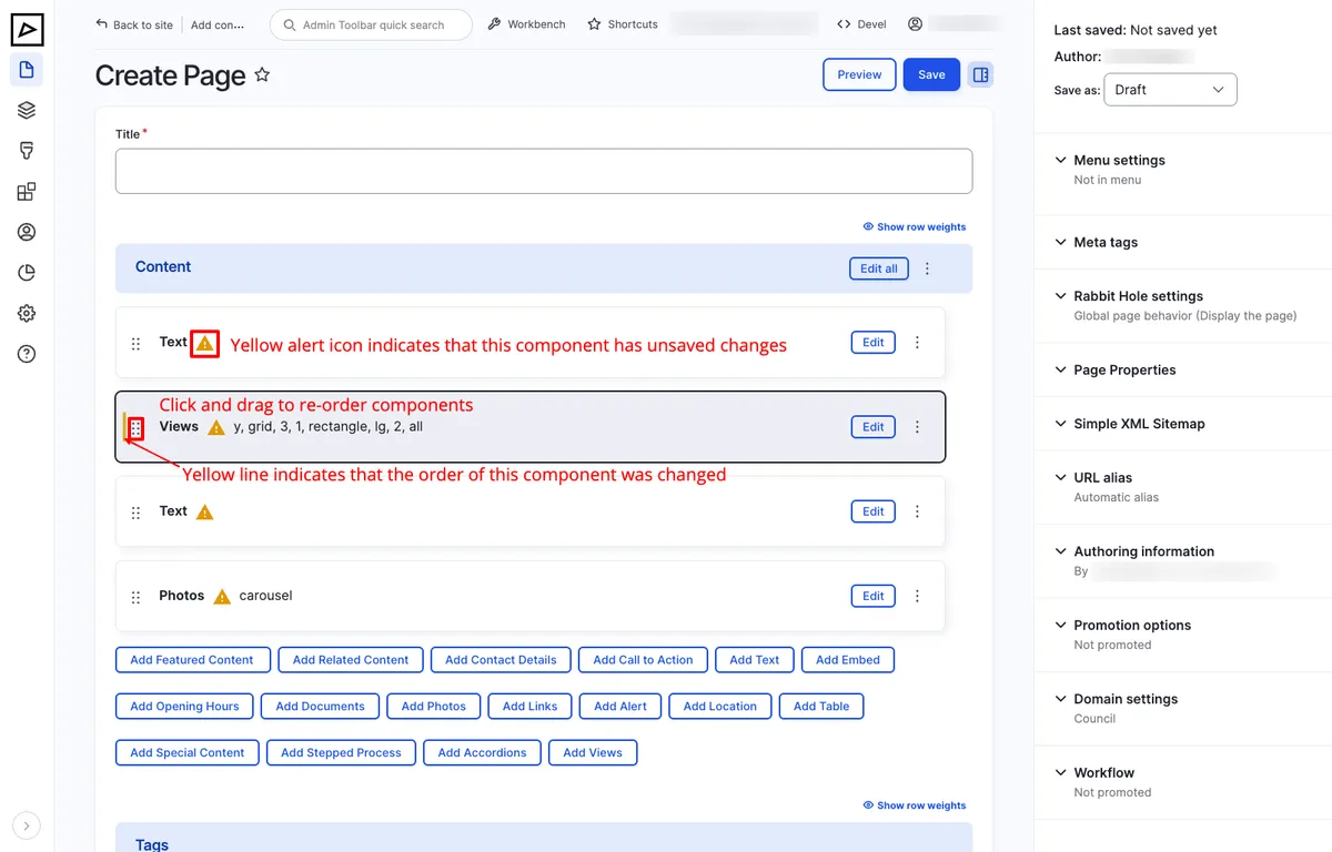 Content — Reorder Component