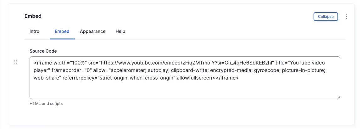 Embed — Embed tab