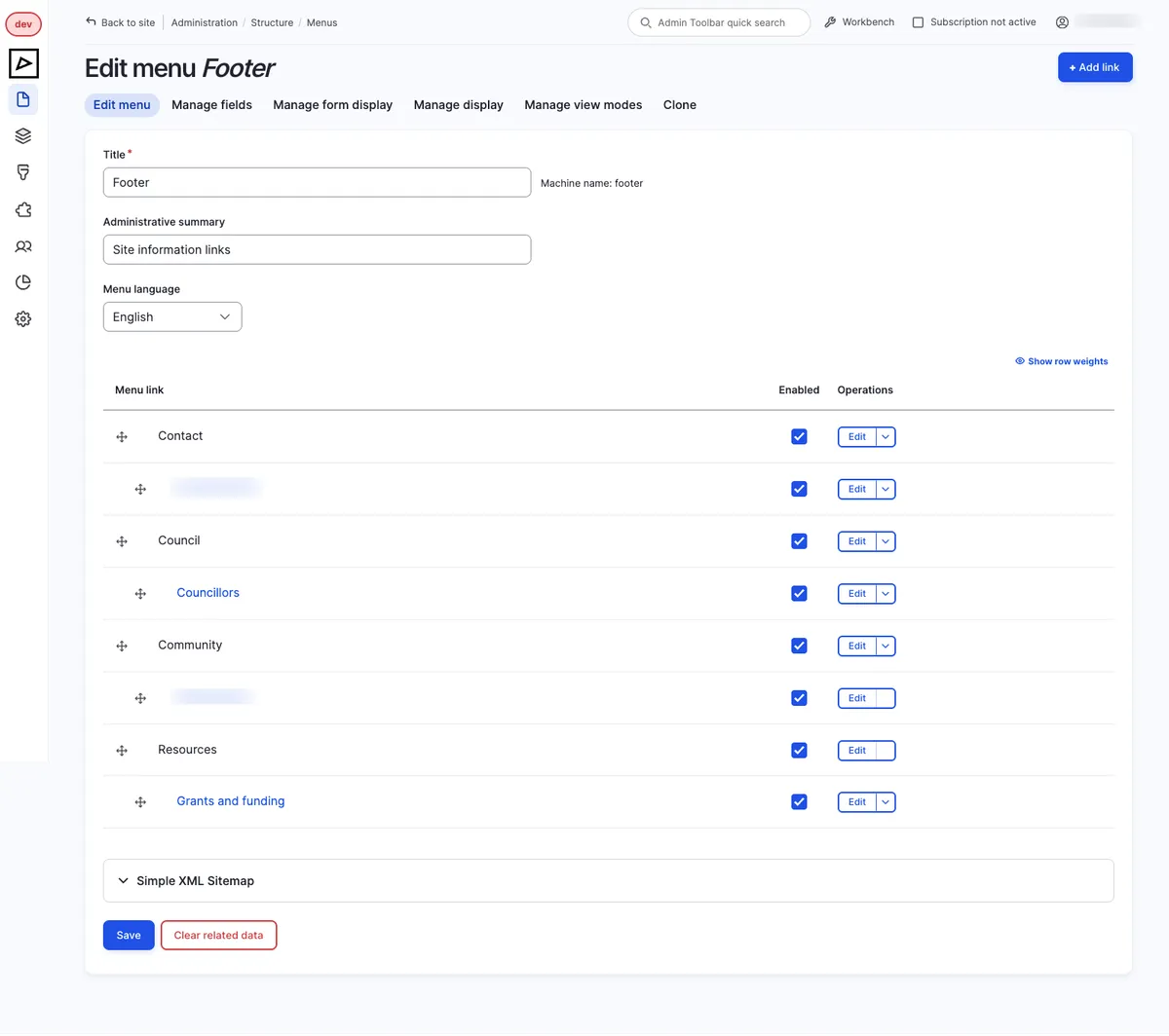 Menus - Footer