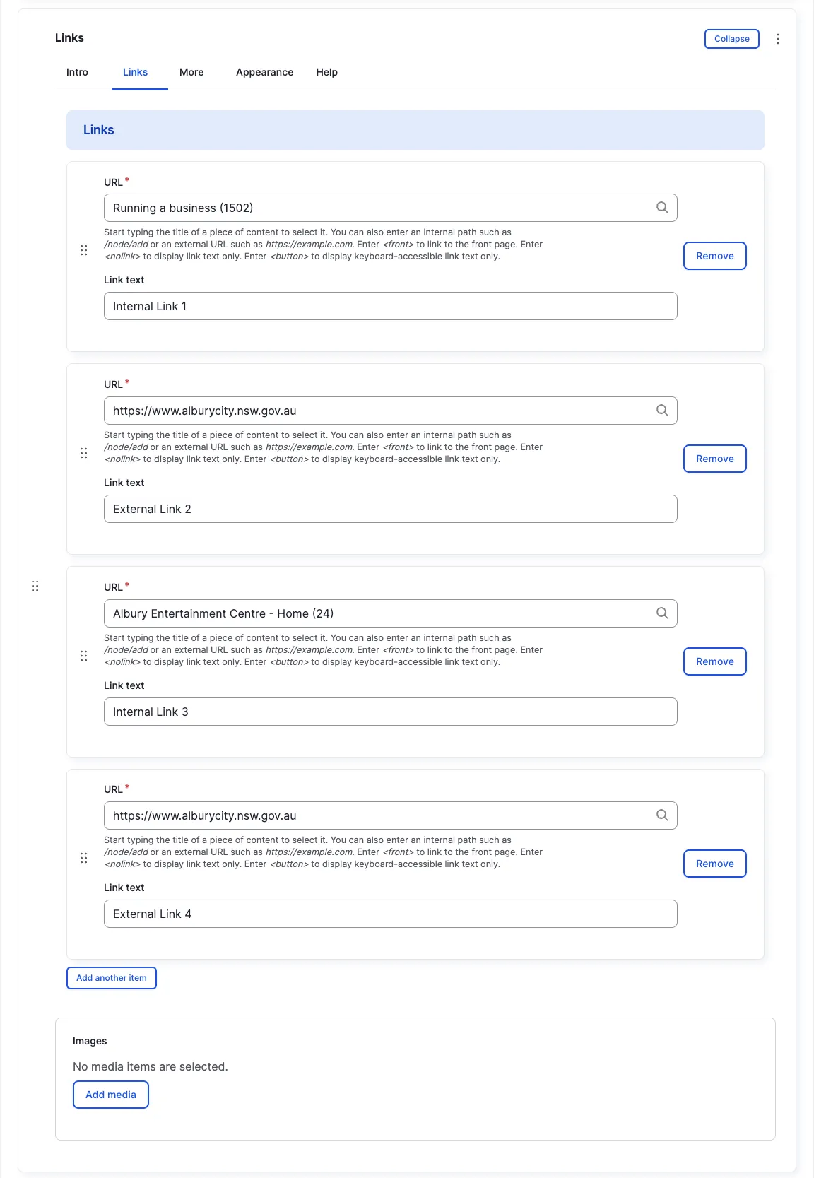 Links — Links tab