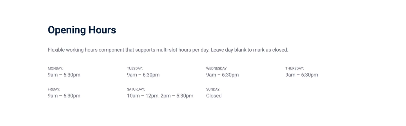 Opening Hours — Frontend