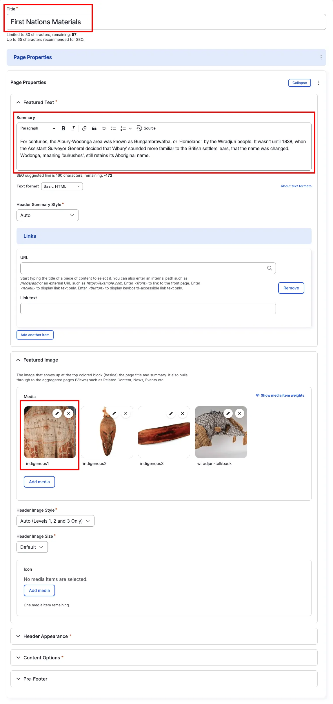 Page Properties — Basic