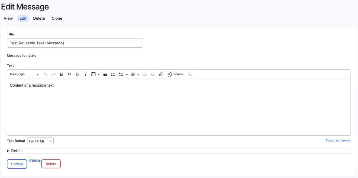 Reusable Text — Content Entry