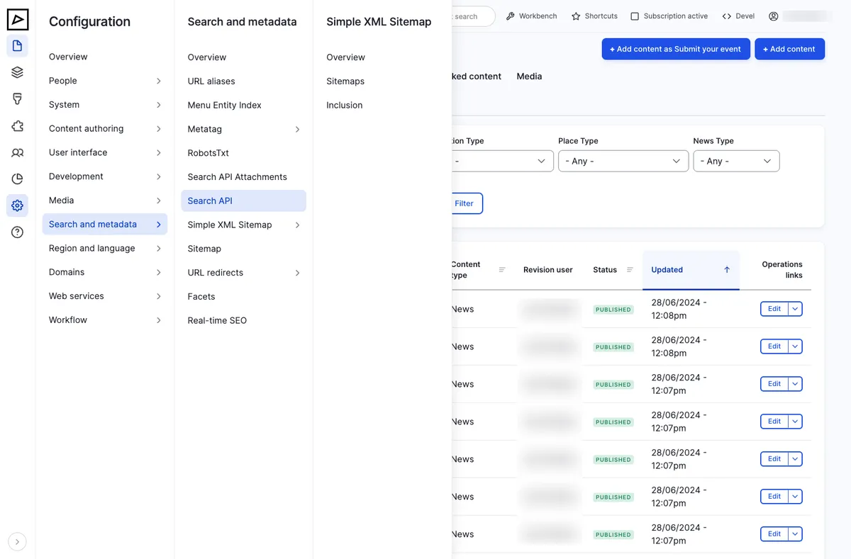 Search API Menu