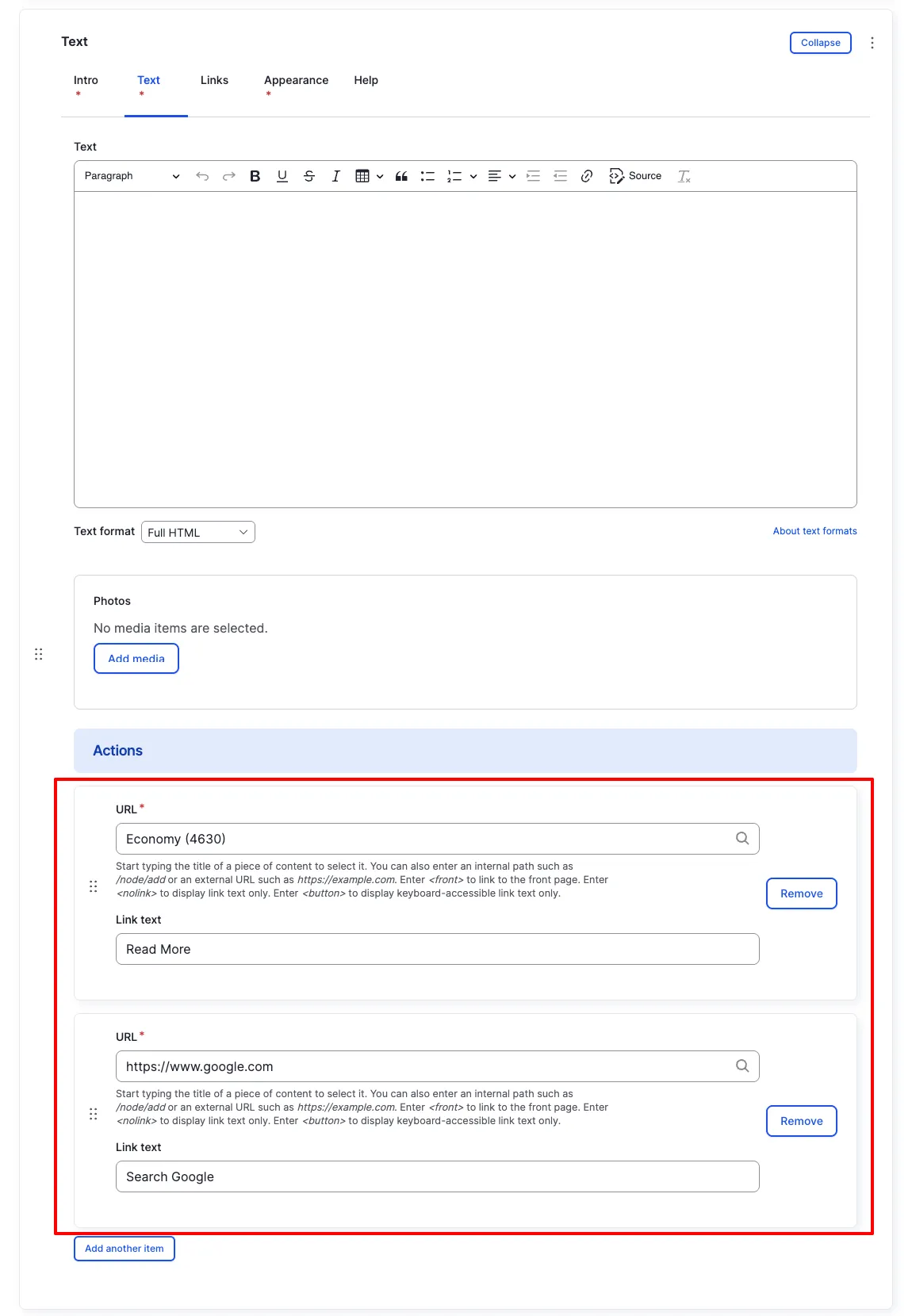 Text — Backend - Actions