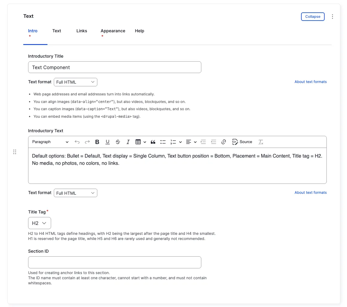 Text — Text tab