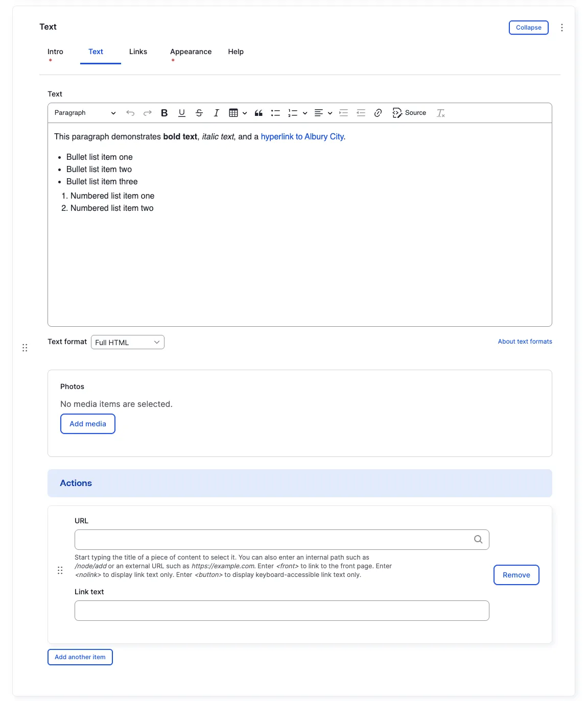 Text — WYSIWYG editor